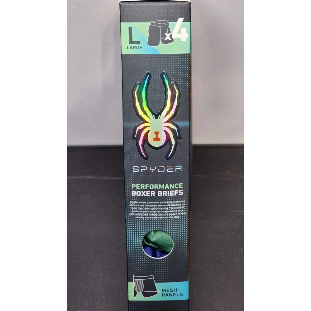 Spyder Performance Boxer Briefs Men's Large Gray Blue‎ Green Navy 4 Pack NIB